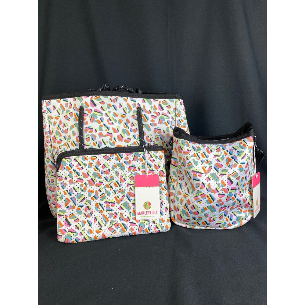 MARLEYLILLY TRAVEL SET Neoprene Tote Crossbody Pouch Multicolor Bundle